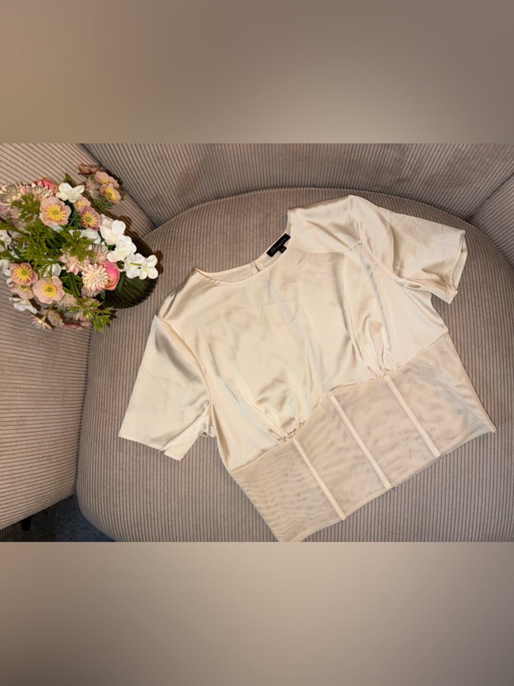 Final price. Shinestar Sheer bodice satin crop top